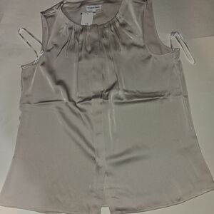 Calvin Klein Shimmery Satin-like Sleeveless Top Blouse Silver Beige Grey L